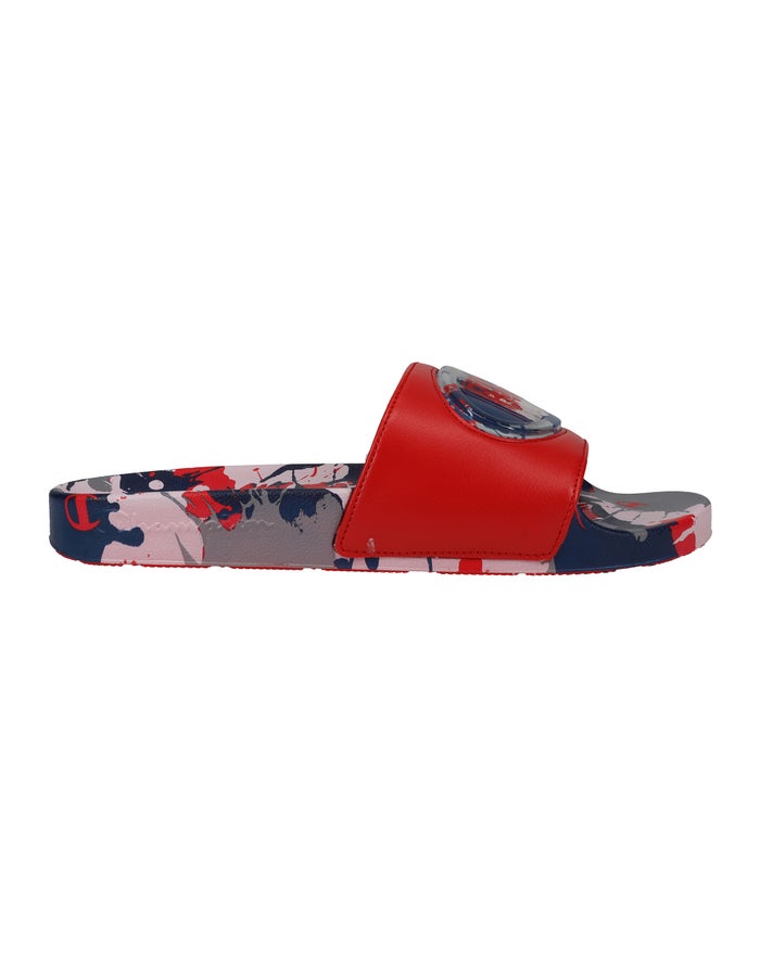 Men's Champion IPO Splatter Oxford Slides Deep Red / Grey / Navy | ZHOQG3481