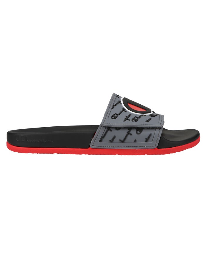 Men's Champion IPO Squish EZ Red Slides Black / Grey / Red | TUKIY7031