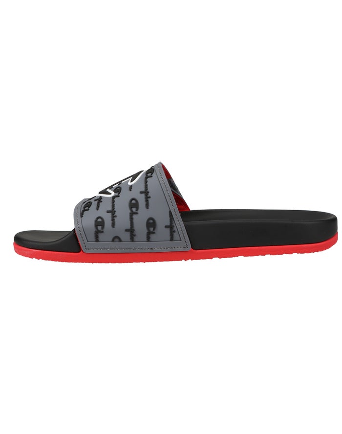 Men's Champion IPO Squish EZ Red Slides Black / Grey / Red | TUKIY7031