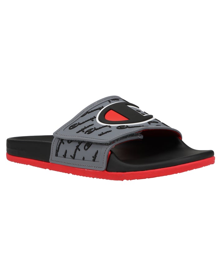 Men\'s Champion IPO Squish EZ Red Slides Black / Grey / Red | TUKIY7031