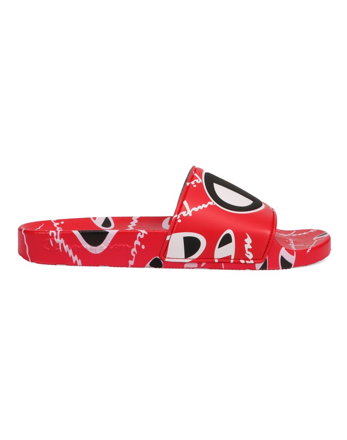 Men's Champion IPO Warped Logos Slides Deep Red | BTOXC3941