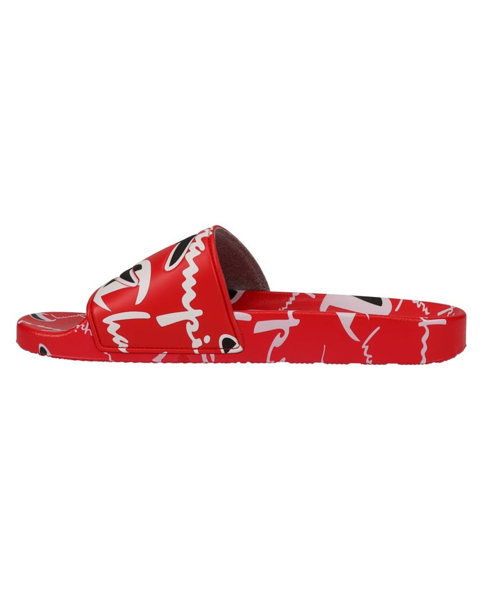 Men's Champion IPO Warped Logos Slides Deep Red | BTOXC3941