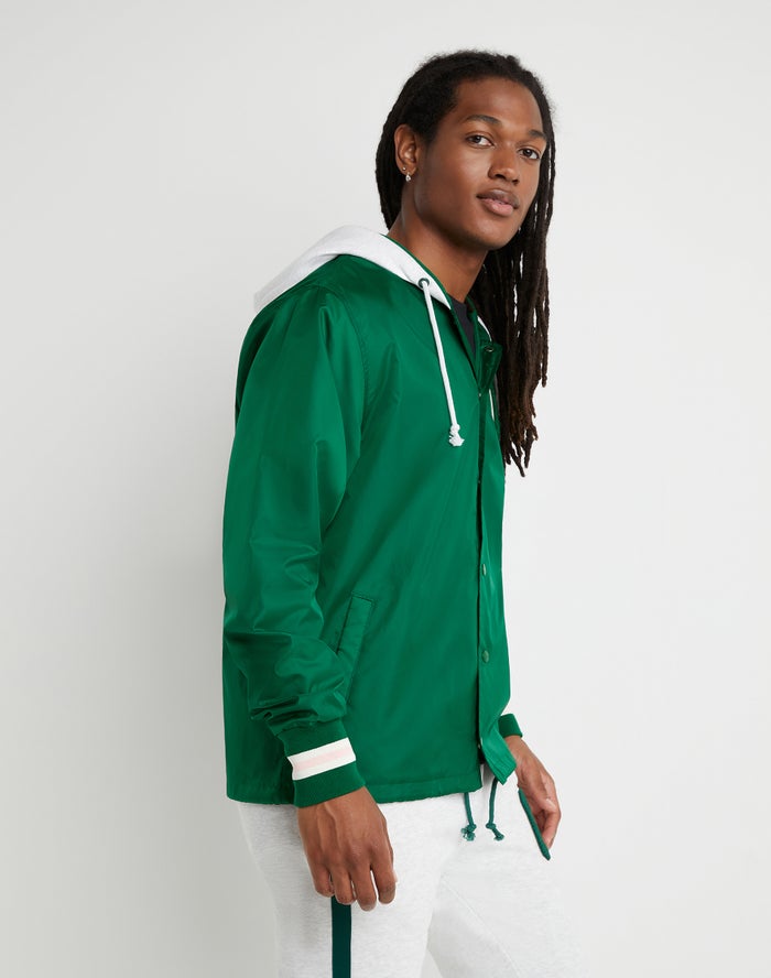 Men's Champion Lightweight Coaches Reverse Chenille C Applique EmbroideScript Jackets Dark Green / Silver Grey | NBQRU8546