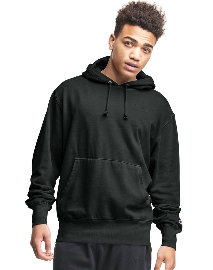 Men\'s Champion Lightweight Fleece Tonal Logo Hoodie Black | BVYFT5031