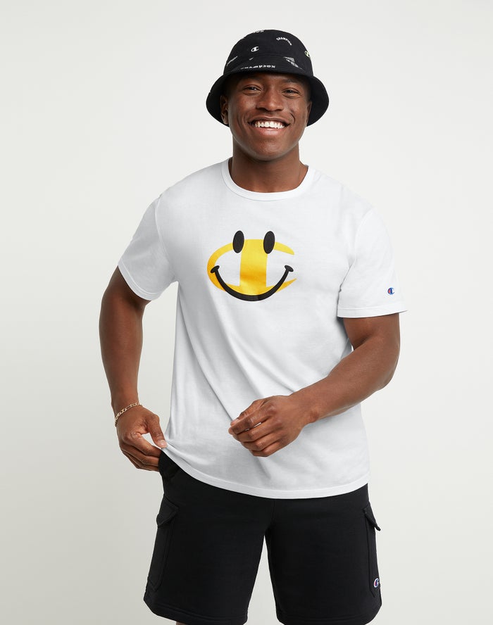 Men\'s Champion Lightweight Smiley Face T Shirts White | XNIRY8321