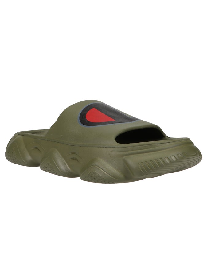 Men\'s Champion Meloso Squish Cargo Slides Olive | HJVFM8194