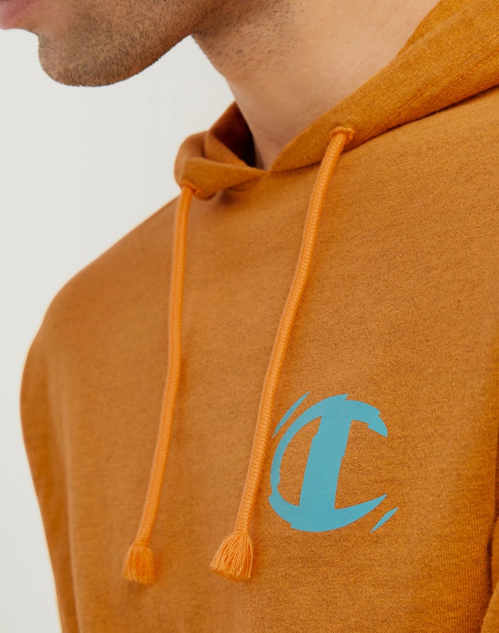 Men's Champion Middleweight Overdye Waves C Logo Hoodie Orange | AJXRV5703