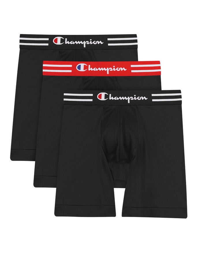 Men's Champion PERFORMANCE LONG LEG 3-PAIRS Underwear Black / Black / Black / Red / Black / Black | HEUOF9758