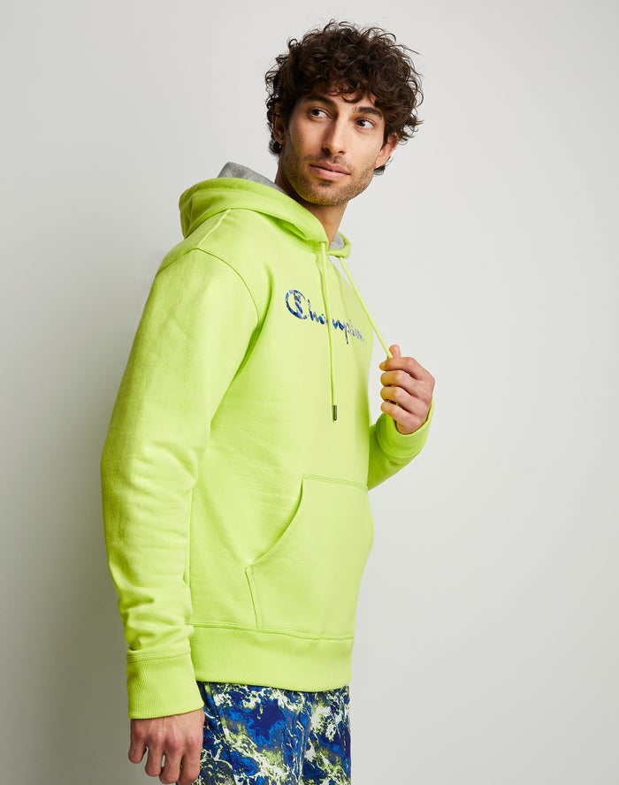 Men's Champion Powerblend Fleece Chasing Waves Hoodie Green | GSFKJ5930