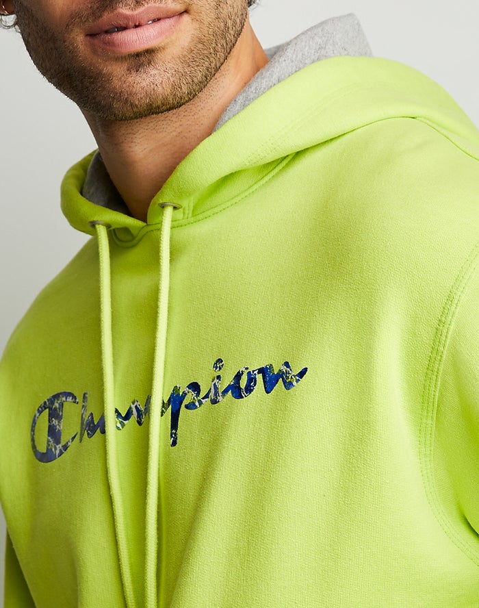 Men's Champion Powerblend Fleece Chasing Waves Hoodie Green | GSFKJ5930