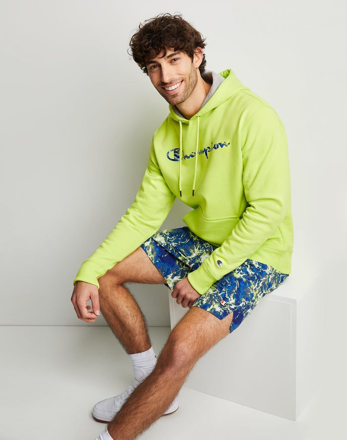 Men's Champion Powerblend Fleece Chasing Waves Hoodie Green | GSFKJ5930