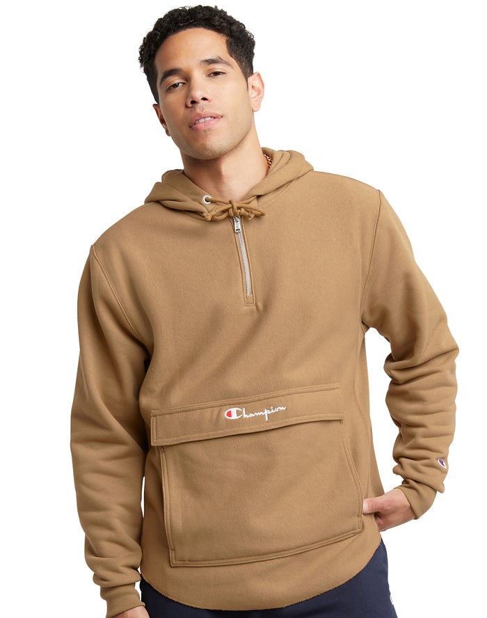 Men\'s Champion Reverse Weave Boxy Script Hoodie Grey | ZXFLU1680