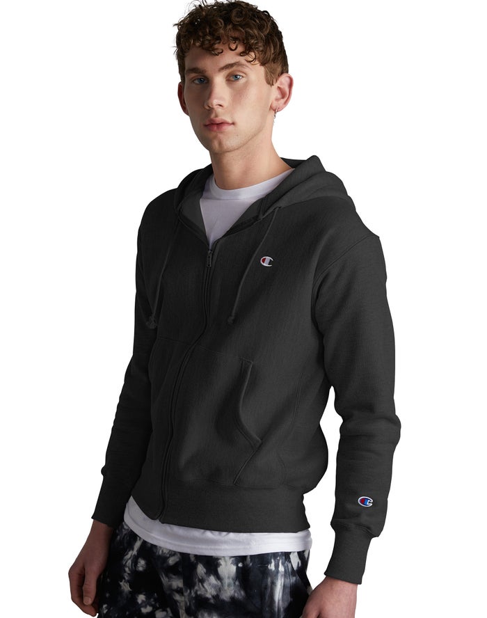 Men\'s Champion Reverse Weave Full Zip EmbroideC Logo Hoodie Grey | KZJWT3264