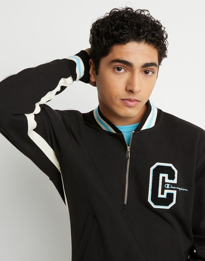 Men's Champion Reverse Weave Track Chenille C Applique EmbroideScript Jackets Black | ZMOAC5203