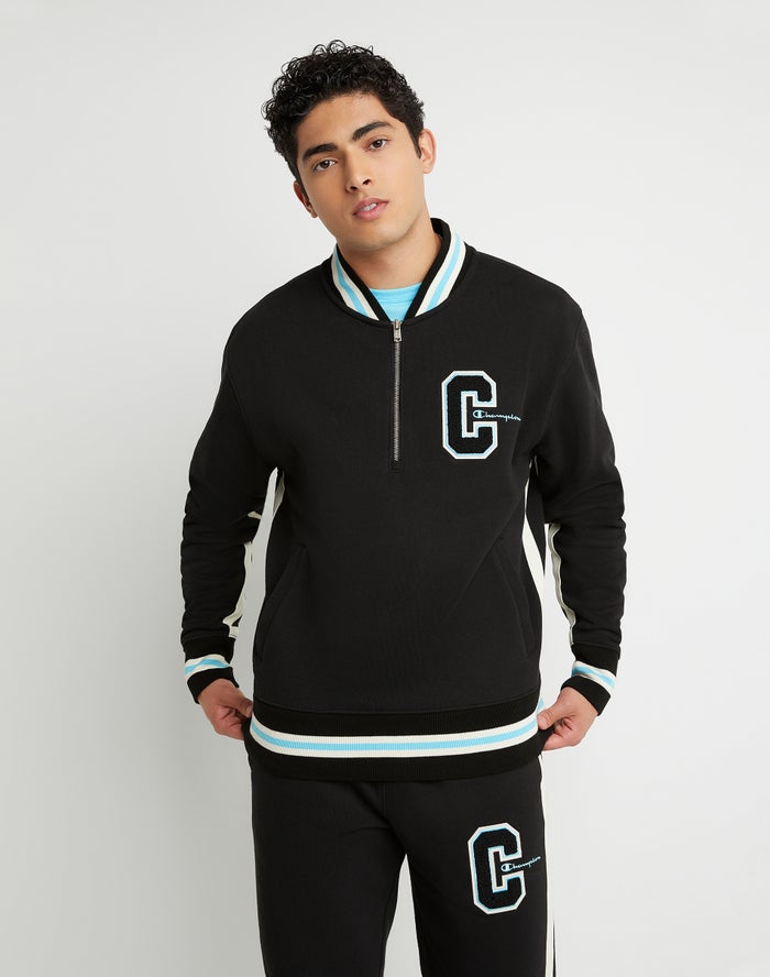 Men\'s Champion Reverse Weave Track Chenille C Applique EmbroideScript Jackets Black | ZMOAC5203