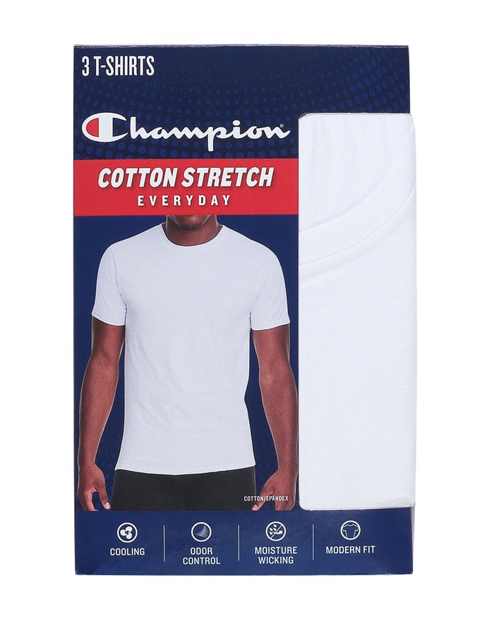 Men's Champion STRETCH 3-PACK T Shirts White / White / White | QGBWR2406