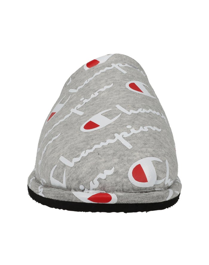 Men's Champion Sleepover Oxford All Over Logo Slippers Grey | OGABV9645