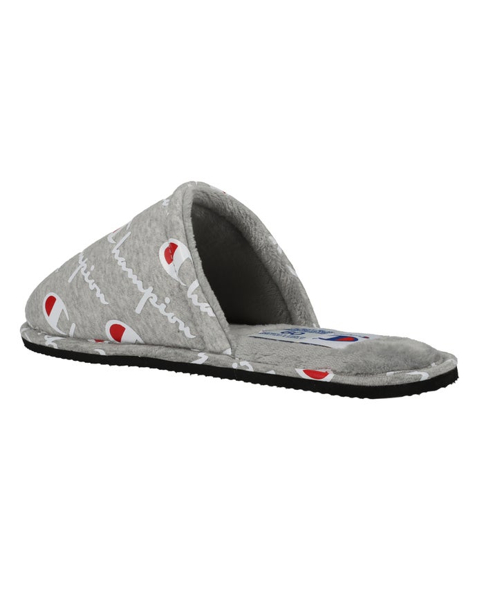 Men's Champion Sleepover Oxford All Over Logo Slippers Grey | OGABV9645