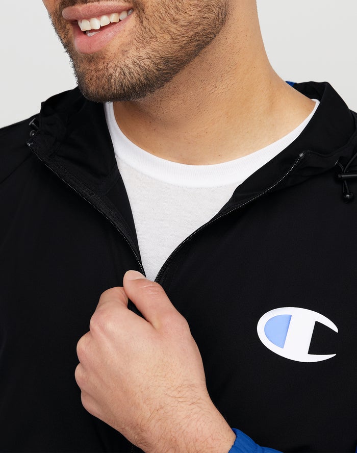 Men's Champion Stadium Packable C Logo Jackets Black / Light Royal | JHUWK2589