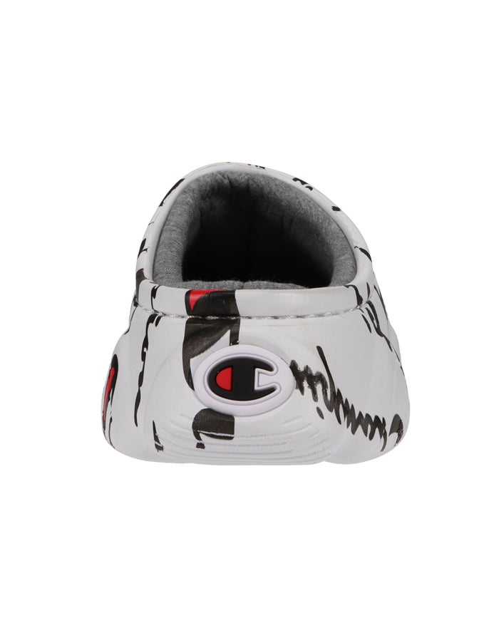 Men's Champion Super Meloso Warped Slides White / Black | VLFBS6018