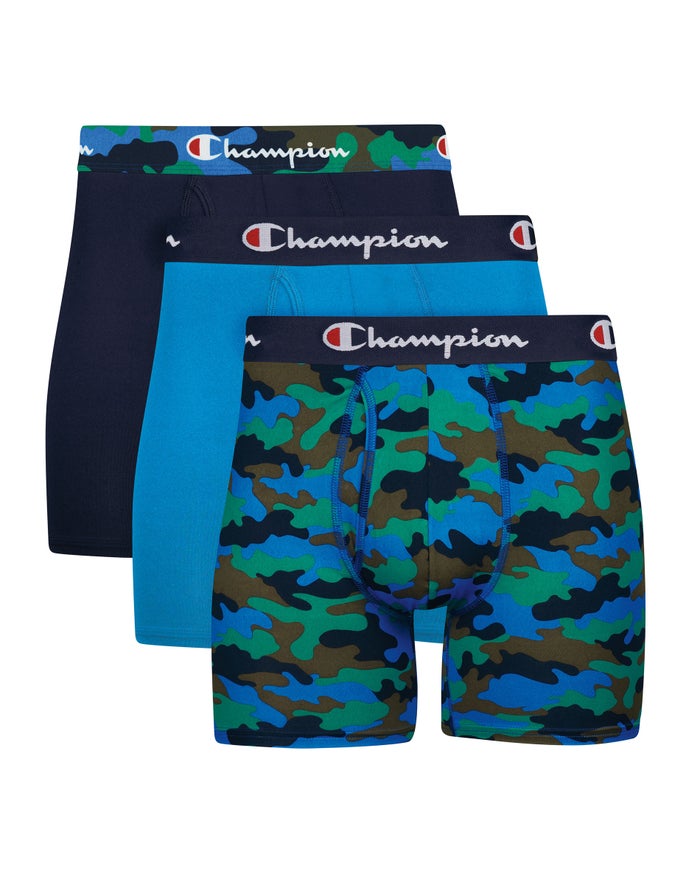 Men\'s Champion TOTAL SUPPORT LIGHTWEIGHT STRETCH 3-PAIRS Underwear Blue Camo / Navy / Royal / Navy / Black / Blue Camo | TSOBX6980