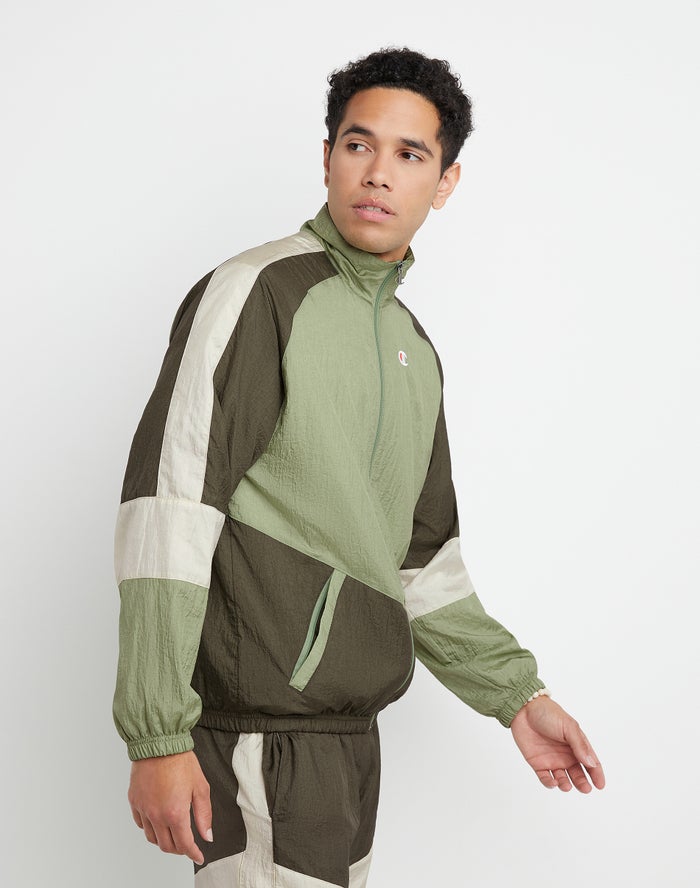 Men's Champion Track Jackets White / Green / Green | UMIRF6051