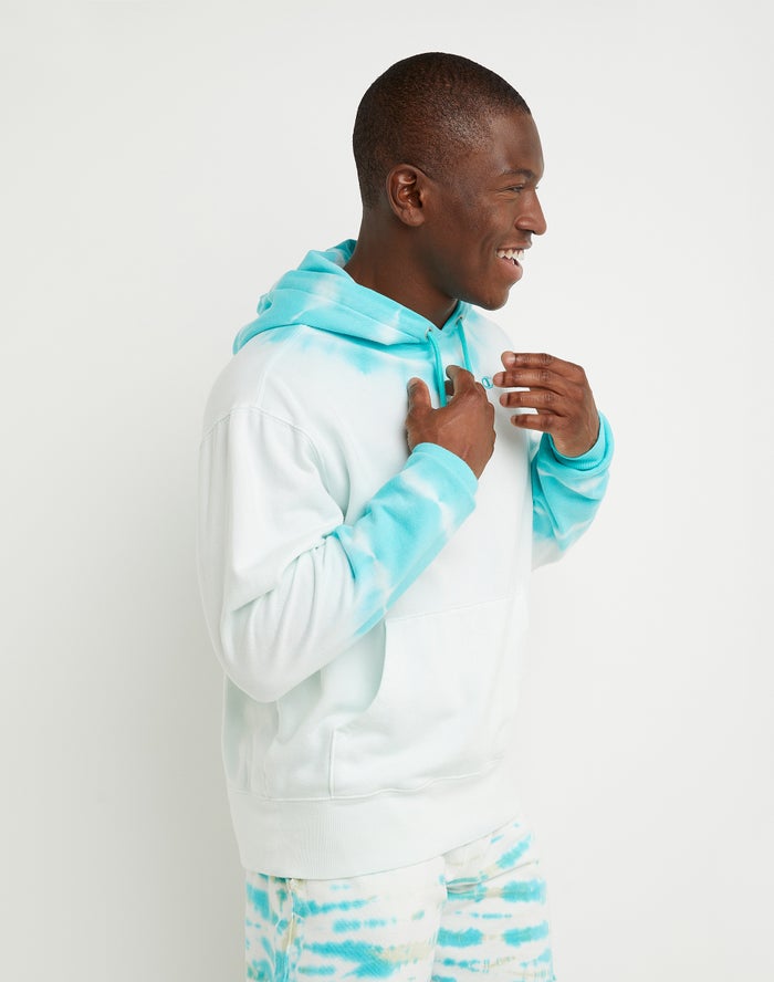 Men's Champion Wave-Dye Lightweight Fleece Hoodie White / Coral | OUGFI3098