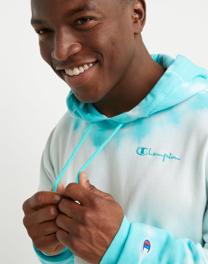 Men's Champion Wave-Dye Lightweight Fleece Hoodie White / Coral | OUGFI3098