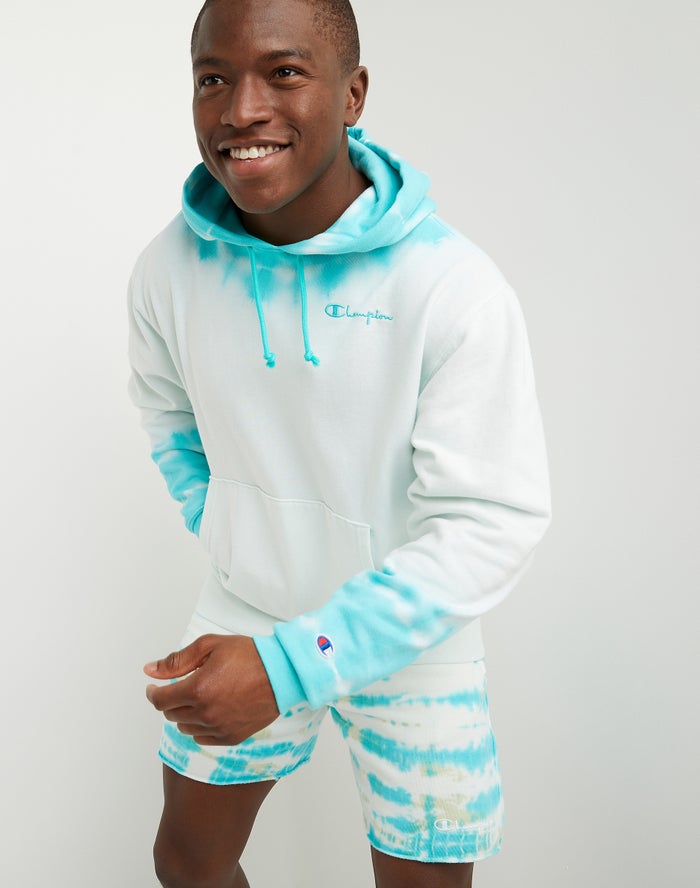 Men's Champion Wave-Dye Lightweight Fleece Hoodie White / Coral | OUGFI3098