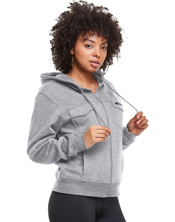 Women's Champion Campus Eco Fleece EmbroideScript Logo Jackets Grey | WIHSJ5723