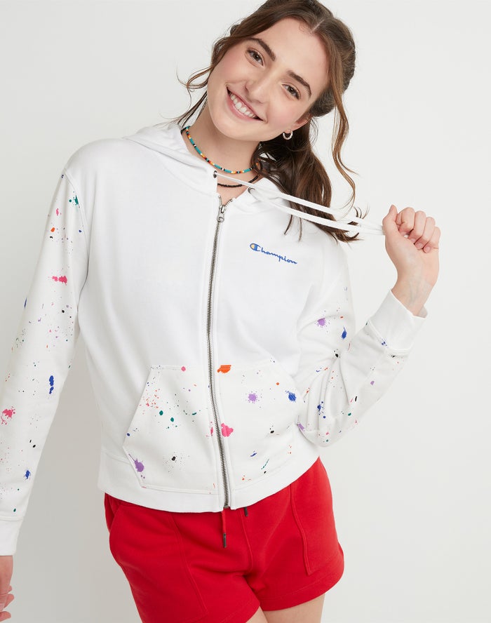 Women's Champion Campus French Terry Full-Zip Paint Splatter Jackets Grey | KGICX2170