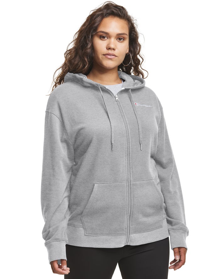 Women\'s Champion Campus French Terry Zip EmbroideLogo Hoodie Grey | IZESD6978