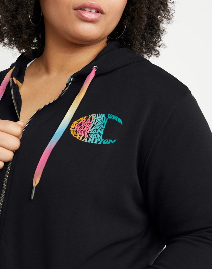 Women's Champion Campus French Terry Zip Groovy Logo Jackets Black / Multicolor | TBMXQ1836