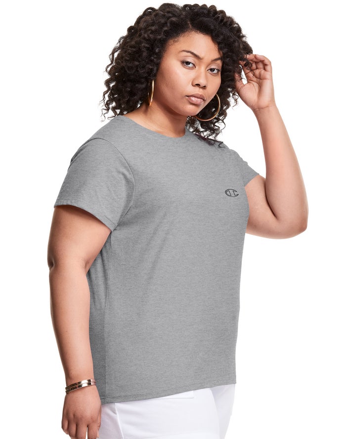 Women's Champion Classic EmbroideC Logo T Shirts Grey | IHZTP8372