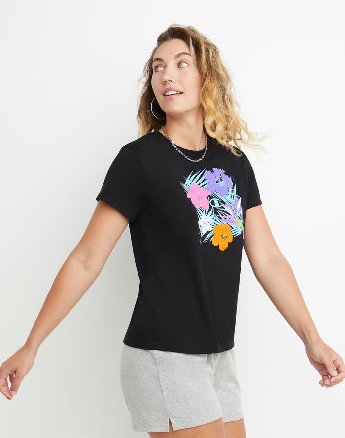 Women's Champion Classic Paradise T Shirts Black | UQBGV4821