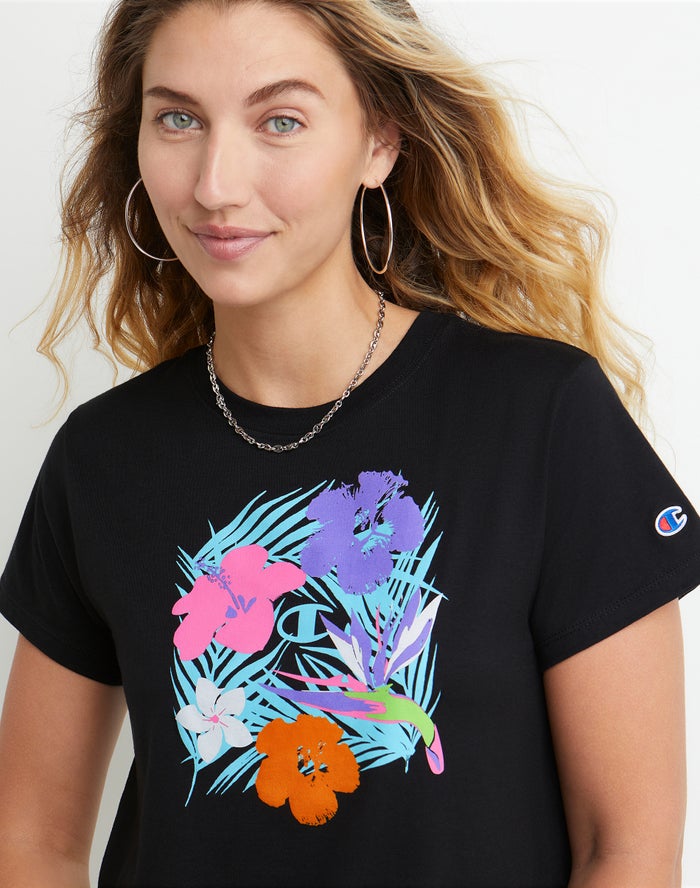 Women's Champion Classic Paradise T Shirts Black | UQBGV4821