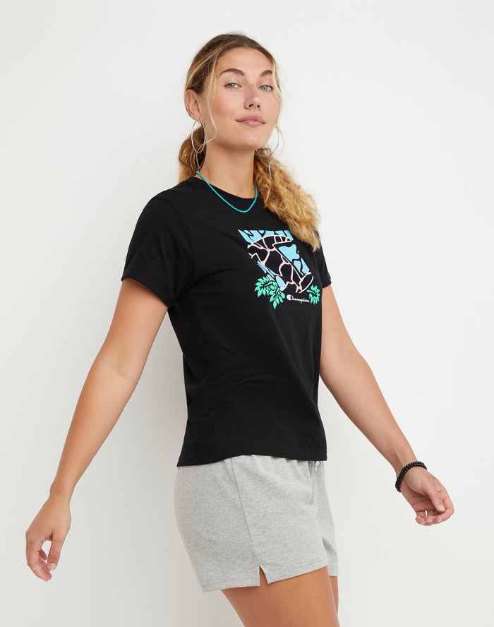 Women's Champion Classic Tropical C T Shirts Black | NHESK6908