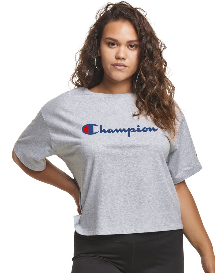 Women\'s Champion Cropped Script C Logo Tops Green | DNKIM6079