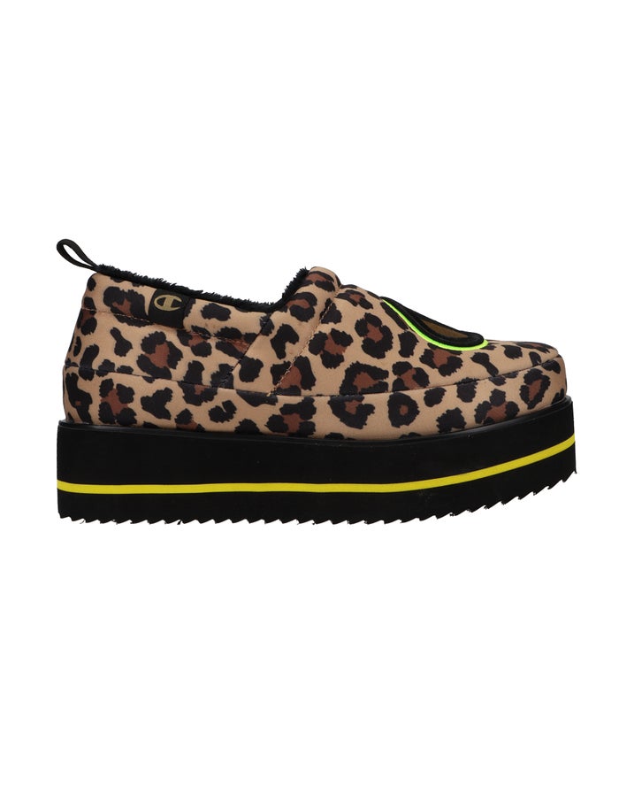 Women's Champion Hot Stuff Platform Slippers Black / Leopard | UNYRW4093