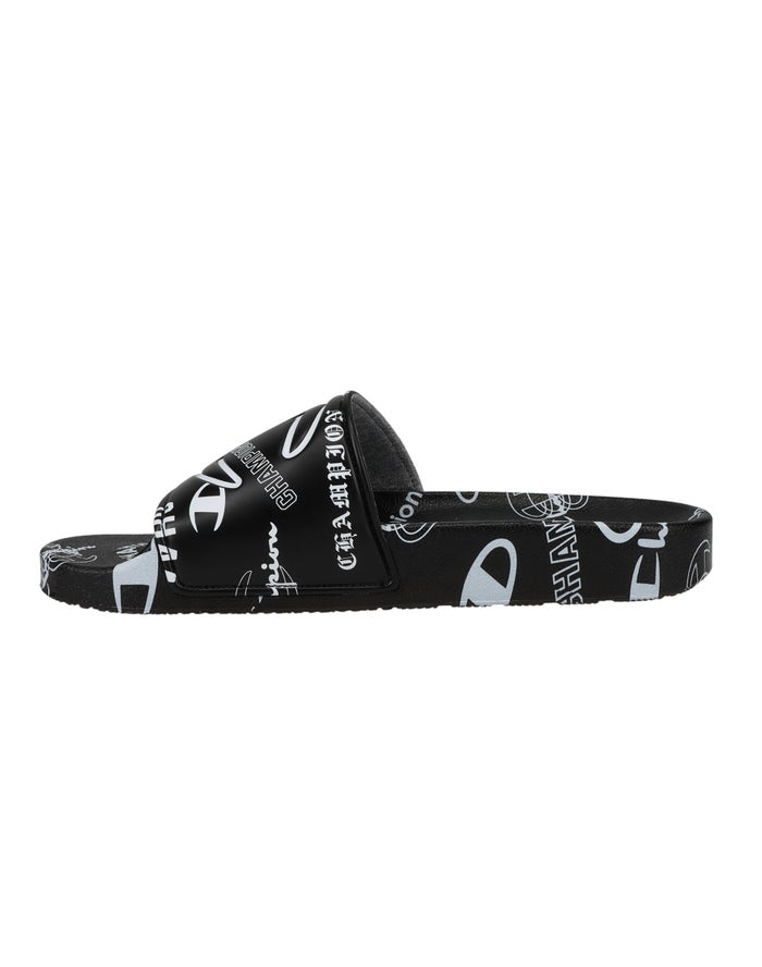 Women's Champion IPO All Over Print Slides Black / White | DQGLZ1564