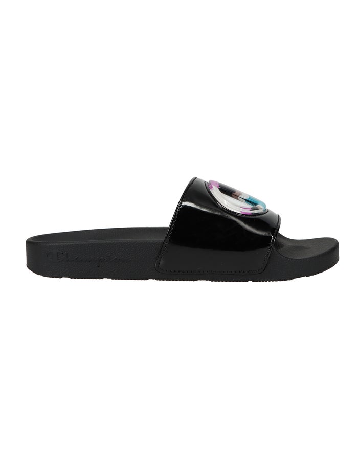 Women's Champion IPO Jellie Geo Slides Black / Fuchsia | TJBLU6173