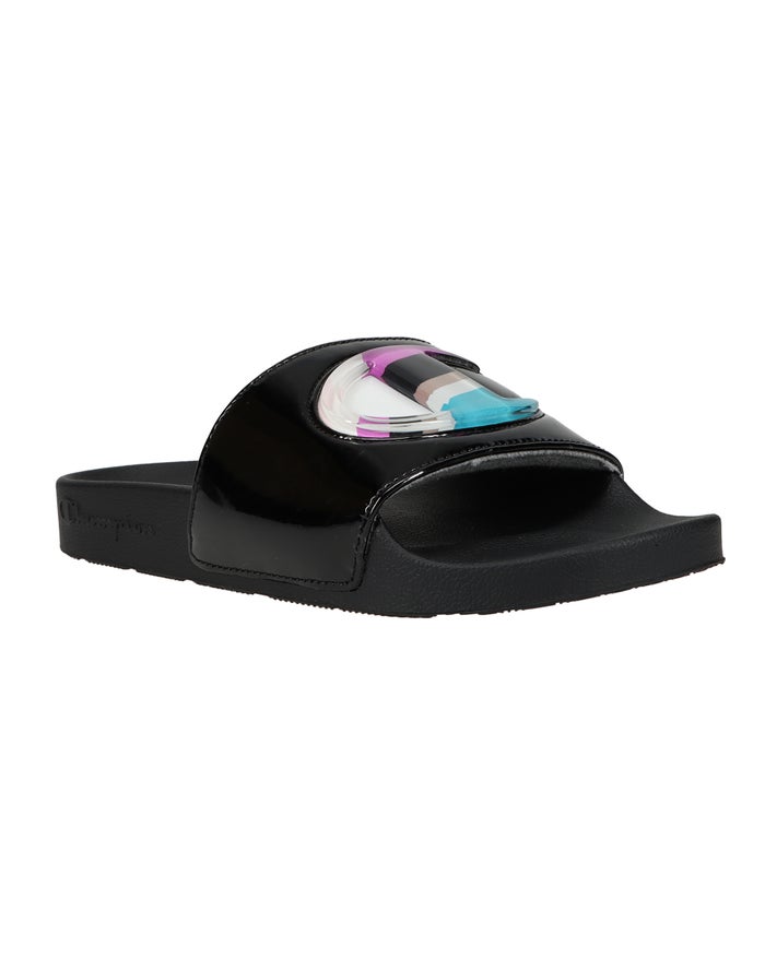 Women\'s Champion IPO Jellie Geo Slides Black / Fuchsia | TJBLU6173