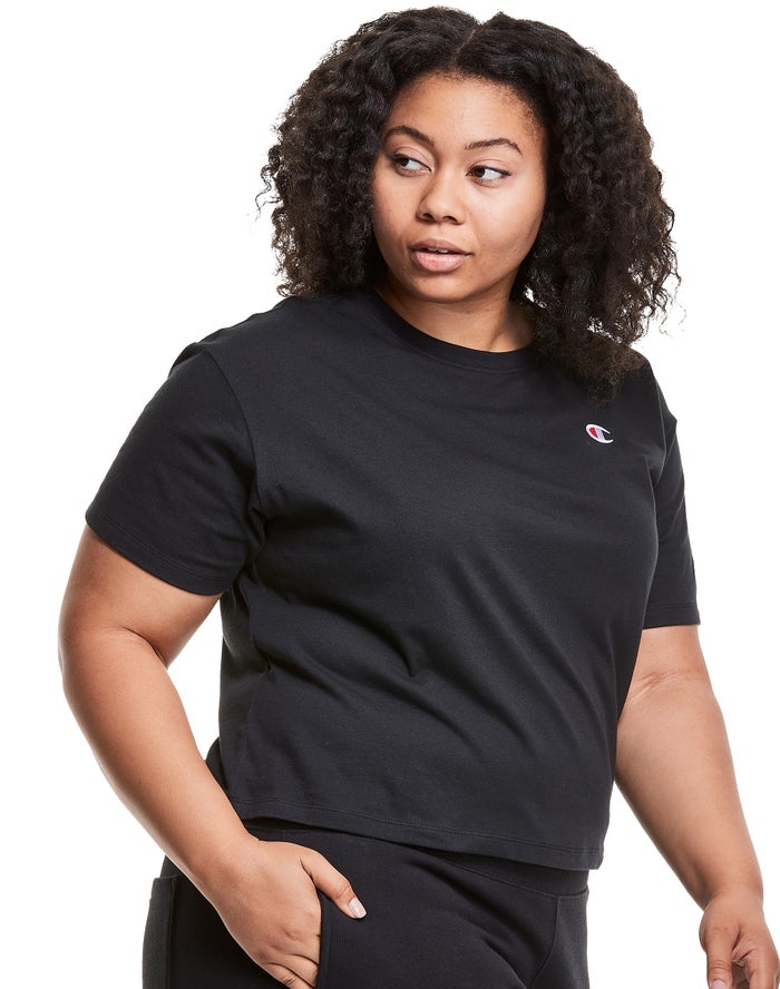 Women's Champion Lightweight Cropped Tops Black | DQSNV3069