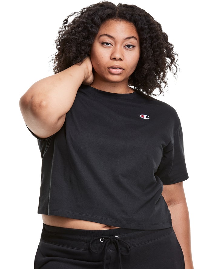 Women\'s Champion Lightweight Cropped Tops Black | DQSNV3069