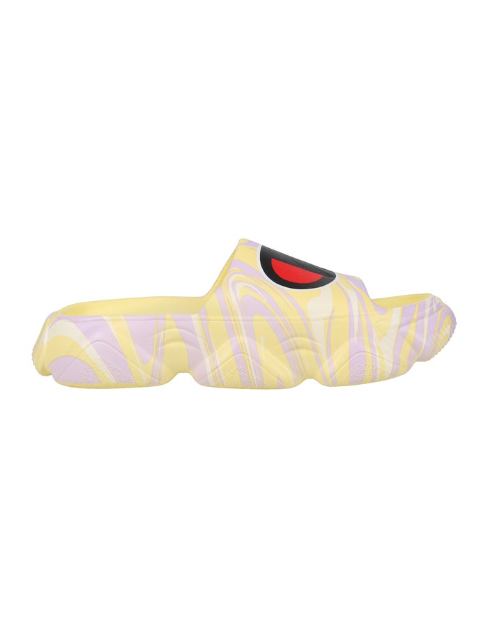 Women's Champion Meloso Squish Swirl Slides Yellow | LUGXI0235