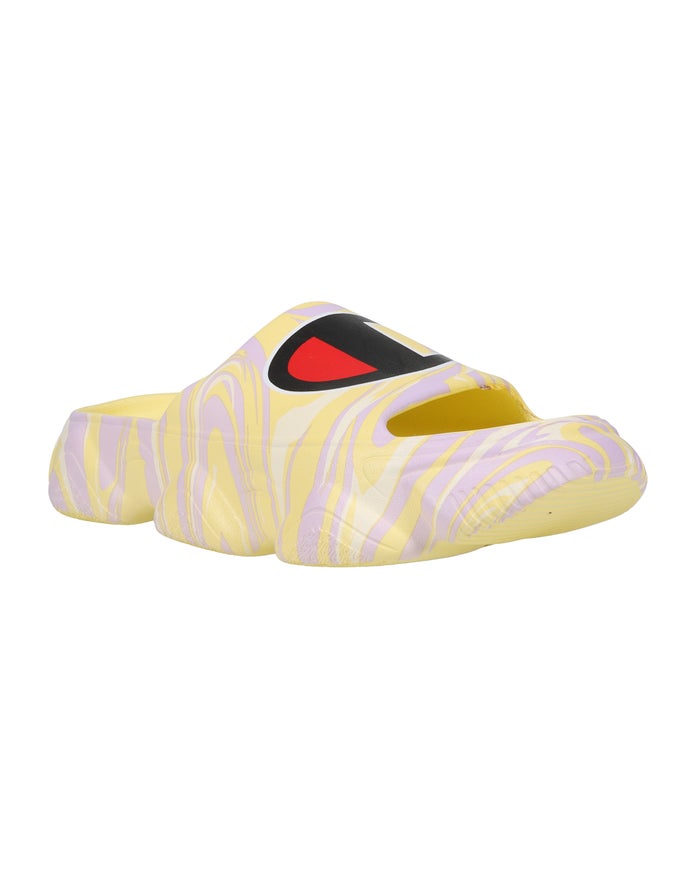 Women\'s Champion Meloso Squish Swirl Slides Yellow | LUGXI0235