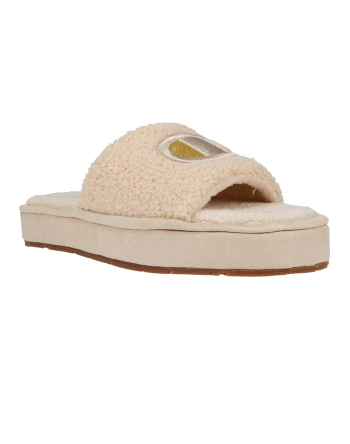 Women\'s Champion Plush Cozy Gum Slippers Beige / Khaki | UJIHE8192