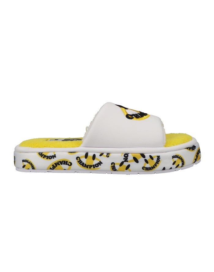 Women's Champion Plush Smile Slides White / Yellow | LTYWF0297