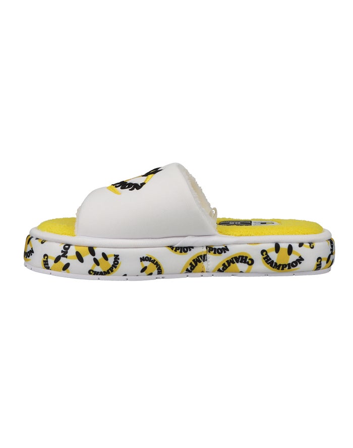 Women's Champion Plush Smile Slides White / Yellow | LTYWF0297