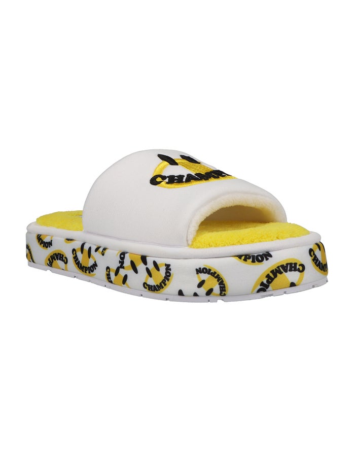 Women\'s Champion Plush Smile Slides White / Yellow | LTYWF0297